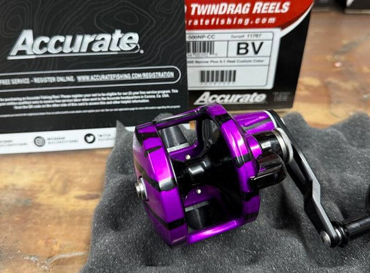 Accurate Valiant BV-500NP Narrow Plus Custom Purple Black Conventional Reel Next-Gen Round Knob