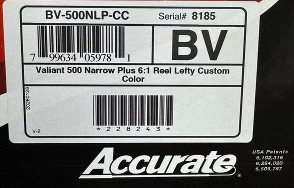 Accurate Valiant  BV-500NLP Narrow Plus Lefty Custom Purple Black Conventional Reel Next-Gen Round Knob