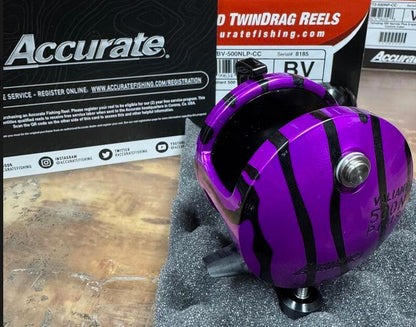 Accurate Valiant  BV-500NLP Narrow Plus Lefty Custom Purple Black Conventional Reel Next-Gen Round Knob