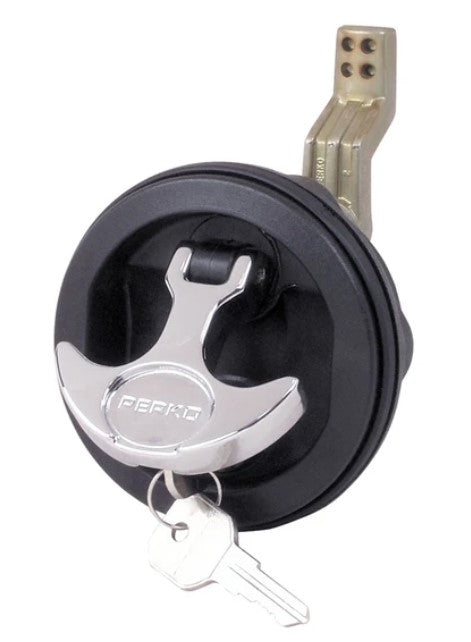 Perko 3" Round Lockable Storage Latch (BLACK) with Chrome Handle. 1091DP1BLK