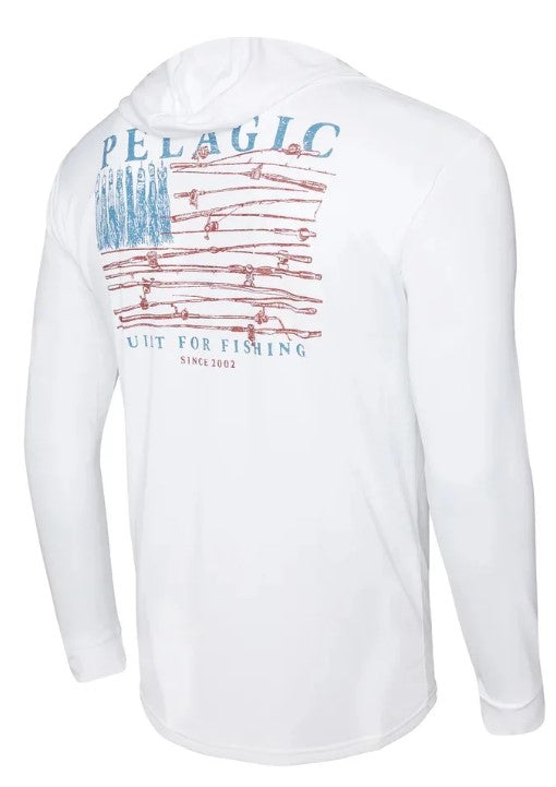 Pelagic Men's Aquatek Hooded Reel Flag Long Sleeve Performance Shirt