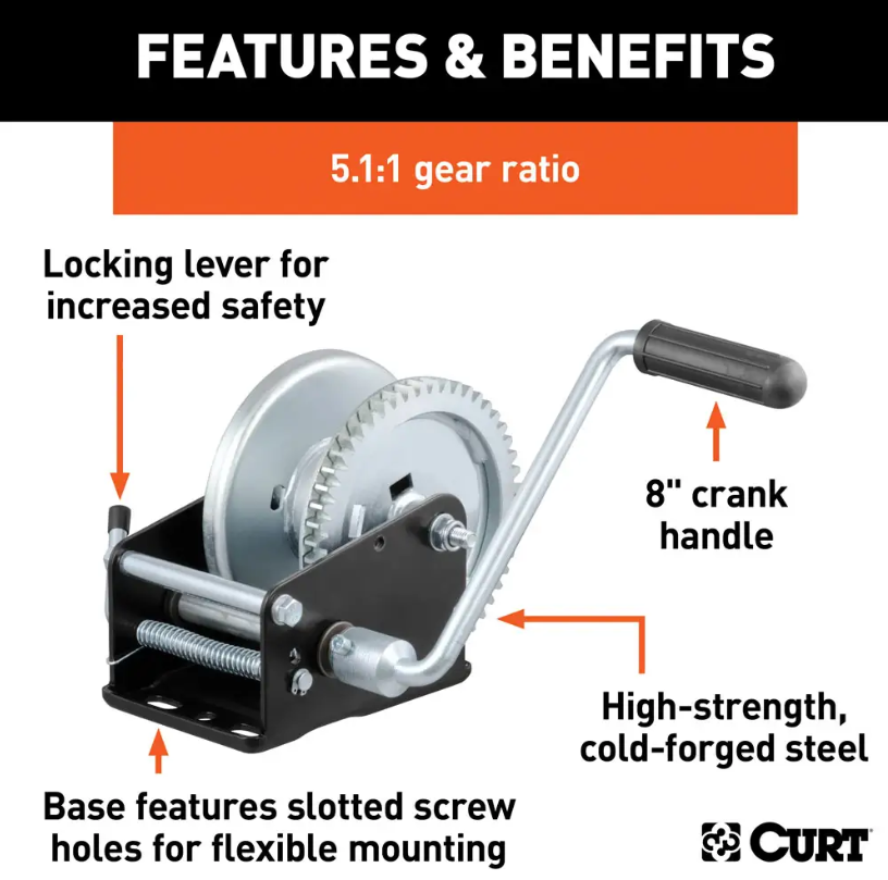 Curt Hand Crank Winch (1,900 lbs, 8" Handle) #29428