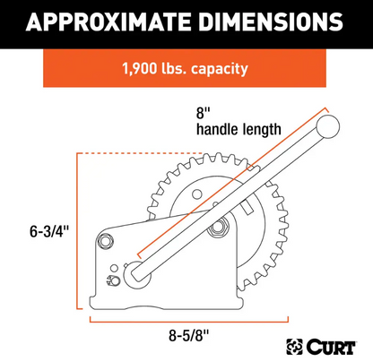 Curt Hand Crank Winch (1,900 lbs, 8" Handle) #29428