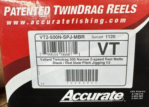 Accurate Valiant 2 500 Narrow 2-Speed Matte Black Red Slow Pitch Jigging VT2 Conventional Reel