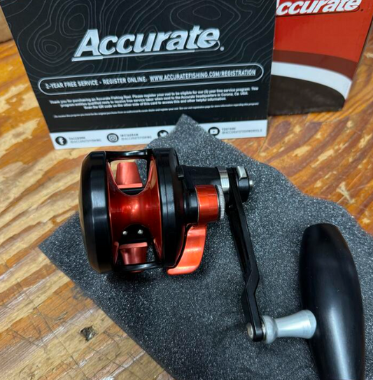 Accurate Valiant 2 500 Narrow 2-Speed Matte Black Red Slow Pitch Jigging VT2 Conventional Reel