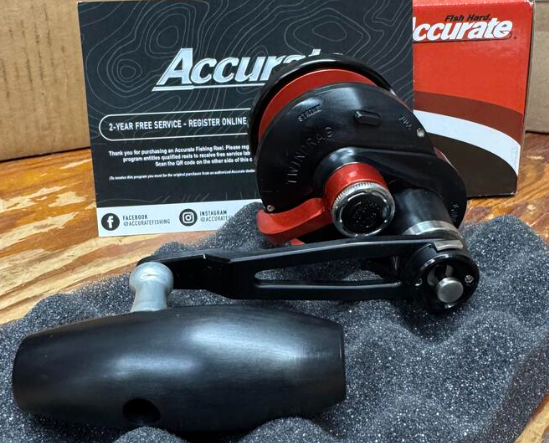 Accurate Valiant 2 500 Narrow 2-Speed Matte Black Red Slow Pitch Jigging VT2 Conventional Reel