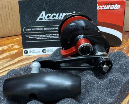Accurate Valiant 2 500 Narrow 2-Speed Matte Black Red Slow Pitch Jigging VT2 Conventional Reel
