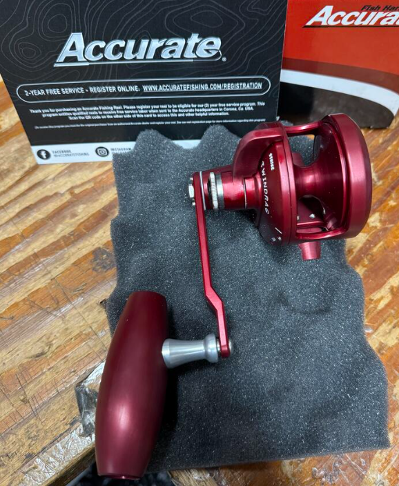 Accurate Valiant 2 500 Narrow Lefty VT Matte Wine Red Jigging Conventional Reel