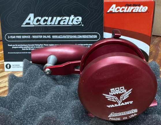 Accurate Valiant 2 500 Narrow Lefty VT Matte Wine Red Jigging Conventional Reel