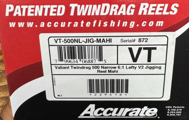 Accurate Valiant 2 500 Narrow Lefty VT Mahi Jigging Conventional Reel