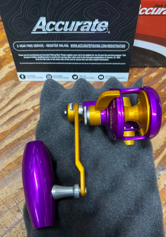 Accurate Valiant 2 300 2-Speed Lefty VT2 Custom Purple Gold Jigging Conventional Reel