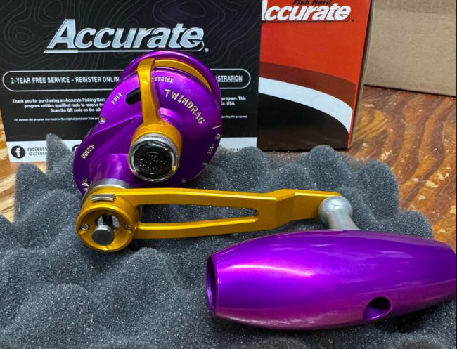 Accurate Valiant 2 300 2-Speed Lefty VT2 Custom Purple Gold Jigging Conventional Reel