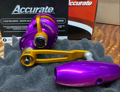 Accurate Valiant 2 300 2-Speed Lefty VT2 Custom Purple Gold Jigging Conventional Reel