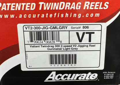 Accurate Valiant 2 300 2-Speed VT2 Custom Gunmetal Gray Jigging Conventional Reel