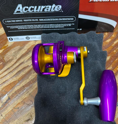 Accurate Valiant 2 300 2-Speed VT2 Custom Purple Gold Jigging Conventional Reel