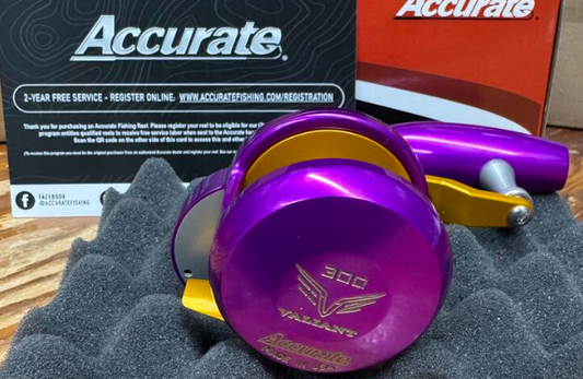 Accurate Valiant 2 300 2-Speed VT2 Custom Purple Gold Jigging Conventional Reel