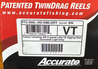 Accurate Valiant 2 300 2-Speed Lefty VT2 Custom Gunmetal Gray Jigging Conventional Reel