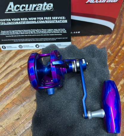 Accurate Valiant 2 500 Narrow 2-Speed VT2 Custom Purple Blue Camo Jigging Conventional Reel