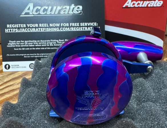 Accurate Valiant 2 500 Narrow 2-Speed VT2 Custom Purple Blue Camo Jigging Conventional Reel