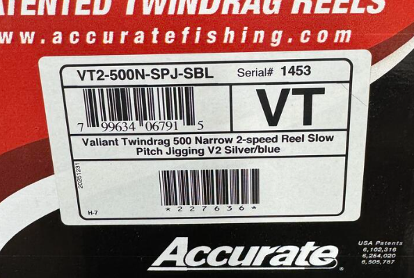 Accurate Valiant 2 500 Narrow 2-Speed VT2 Custom Silver Blue Slow Pitch Jigging Conventional Reel