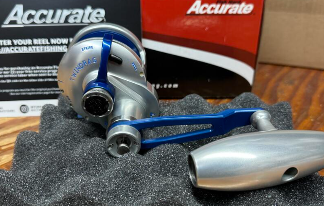 Accurate Valiant 2 500 Narrow 2-Speed VT2 Custom Silver Blue Slow Pitch Jigging Conventional Reel