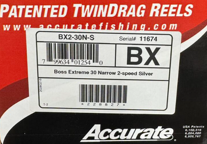 Accurate Boss Extreme BX2-30N-S 30 Narrow 2-Speed Silver Blue Conventional Reel