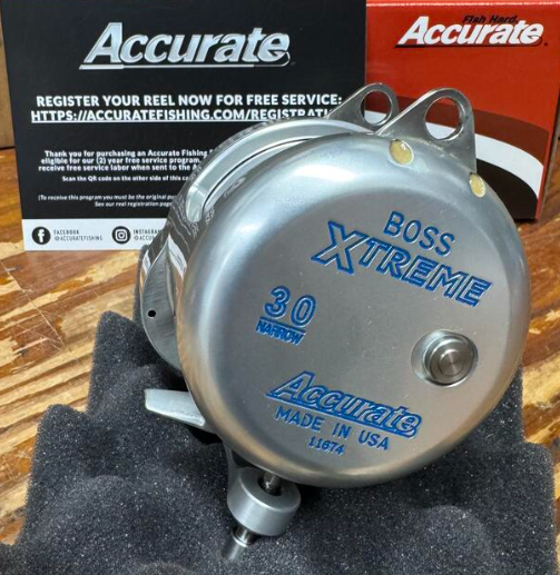 Accurate Boss Extreme BX2-30N-S 30 Narrow 2-Speed Silver Blue Conventional Reel