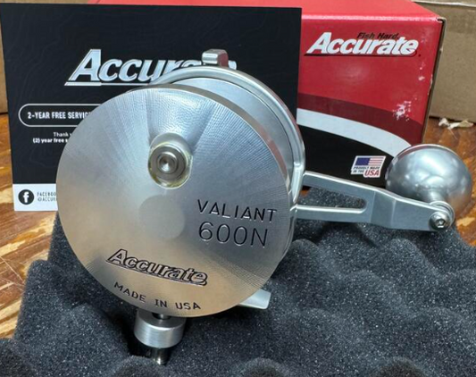 Accurate Boss Valiant BV 600 4:1 Power Narrow Lefty Silver Conventional Reel