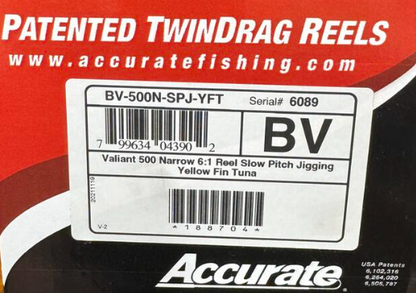 Accurate Boss Valiant 500 Narrow Custom Yellow Fin Tuna Slow Pitch Jigging SPJ Conventional Reel