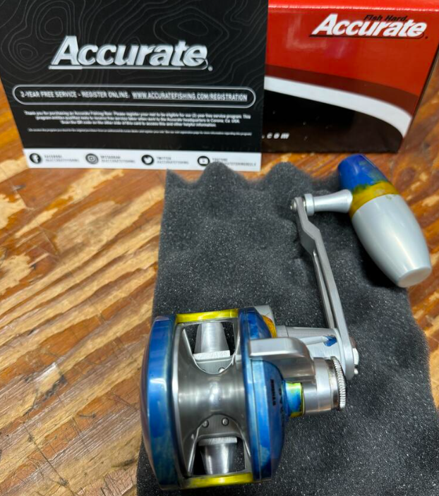 Accurate Boss Valiant 500 Narrow Custom Yellow Fin Tuna Slow Pitch Jigging SPJ Conventional Reel