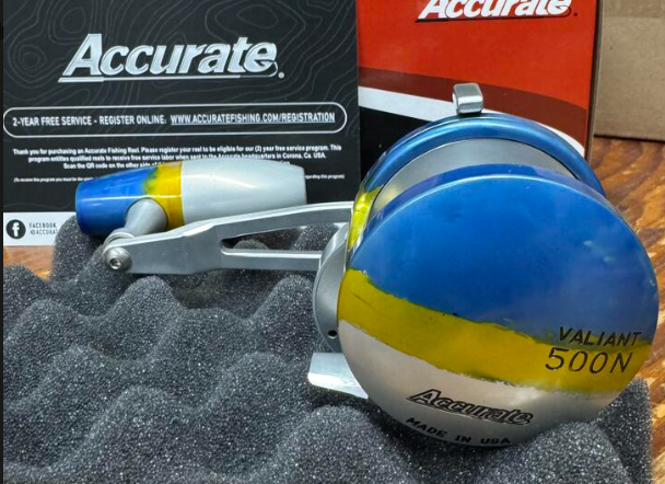 Accurate Boss Valiant 500 Narrow Custom Yellow Fin Tuna Slow Pitch Jigging SPJ Conventional Reel