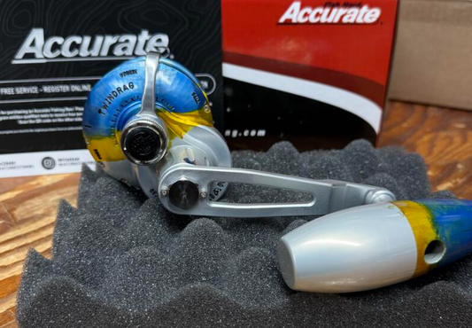 Accurate Boss Valiant 500 Narrow Custom Yellow Fin Tuna Slow Pitch Jigging SPJ Conventional Reel