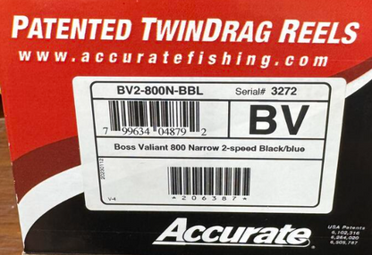 Accurate Boss Valiant BV2 800 Narrow 2-Speed Custom Black Blue Conventional Reel