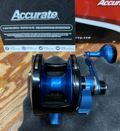 Accurate Boss Valiant BV2 800 Narrow 2-Speed Custom Black Blue Conventional Reel
