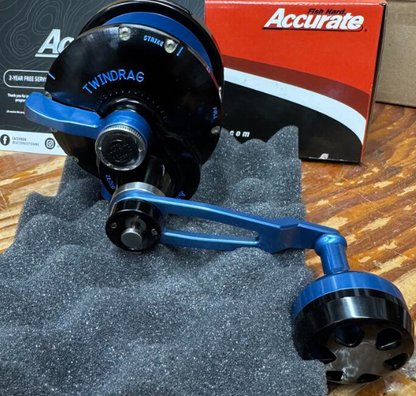 Accurate Boss Valiant BV2 800 Narrow 2-Speed Custom Black Blue Conventional Reel