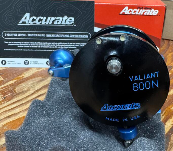 Accurate Boss Valiant BV2 800 Narrow 2-Speed Custom Black Blue Conventional Reel