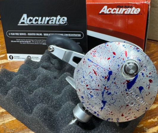 Accurate Boss Valiant 500 Silver BV Custom Red Blue Fireworks Conventional Reel