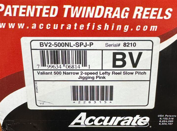 Accurate Boss Valiant 500 Narrow 2-Speed Lefty Pink Slow Pitch Jigging SPJ Conventional Reel
