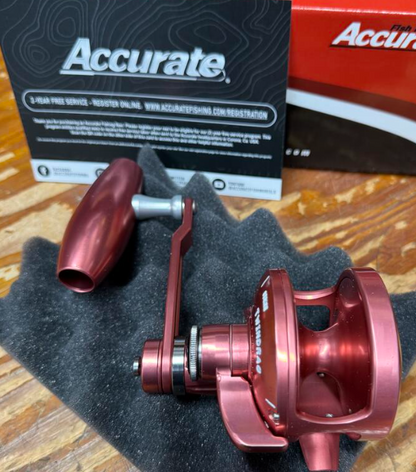 Accurate Boss Valiant 500 Narrow 2-Speed Lefty Pink Slow Pitch Jigging SPJ Conventional Reel