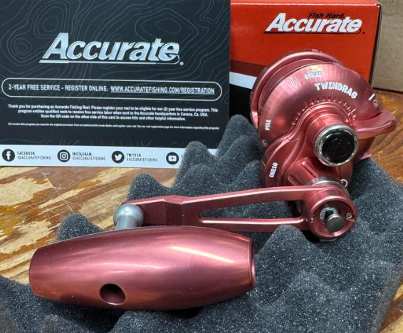 Accurate Boss Valiant 500 Narrow 2-Speed Lefty Pink Slow Pitch Jigging SPJ Conventional Reel