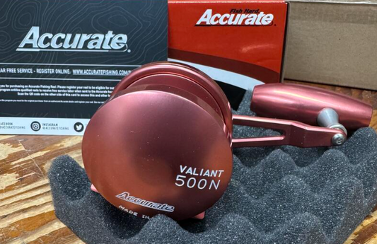 Accurate Boss Valiant 500 Narrow 2-Speed Lefty Pink Slow Pitch Jigging SPJ Conventional Reel