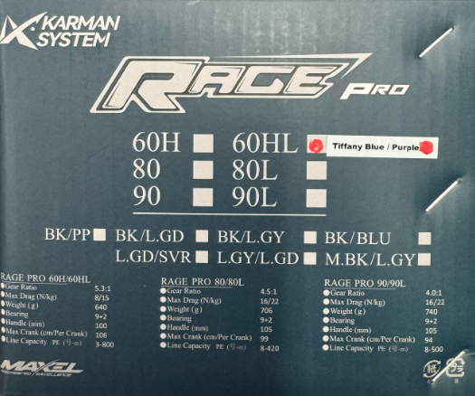 Maxel Rage Pro 60HL Custom Tiffany Blue / Purple Conventional Reel Left Hand