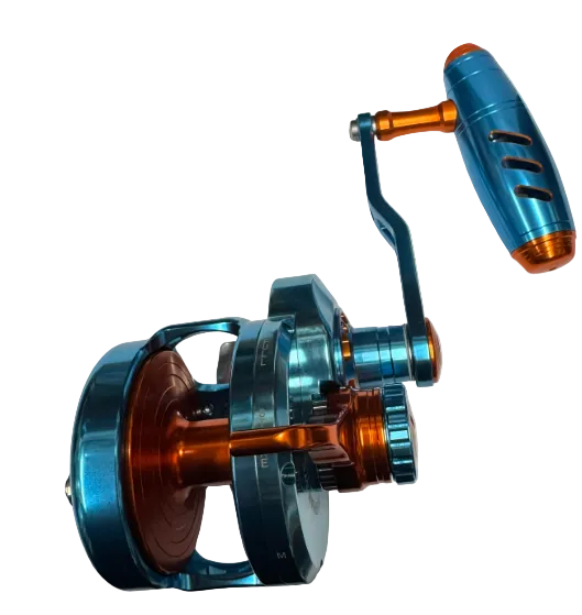 Maxel Rage Pro 60H Custom Tiffany Blue / Orange Conventional Reel Right Hand