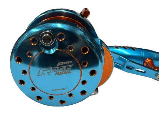 Maxel Rage Pro 60 60HL Custom Tiffany Blue Orange Conventional Reel Left Hand