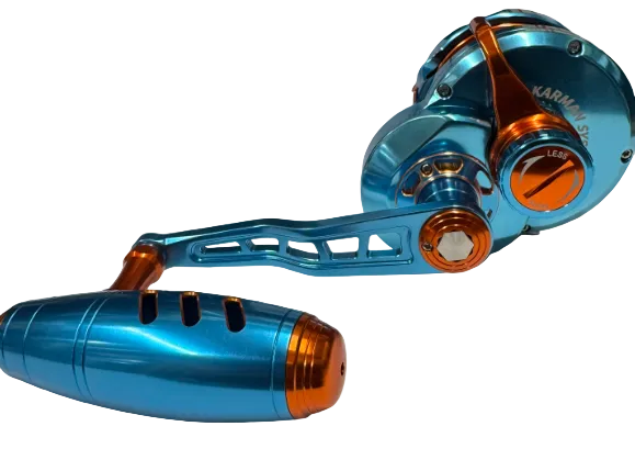 Maxel Rage Pro 60 60HL Custom Tiffany Blue Orange Conventional Reel Left Hand