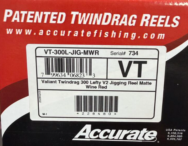 Accurate VT-300L-JIG-MWR Valiant Twindrag 300 Lefty V2 Jigging Reel Matte Wine Red