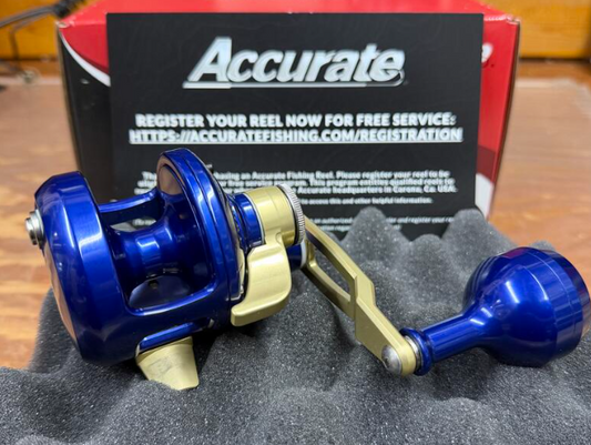 Accurate VT-300C-DBLG Valiant Twindrag 300 Reel With Clicker V2 Dark Blue/Gold Next Gen Handle