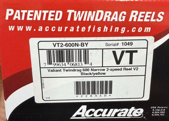 Accurate VT2-600N-BY Valiant Twindrag 600 Narrow 2-Speed Reel V2 Black/Yellow