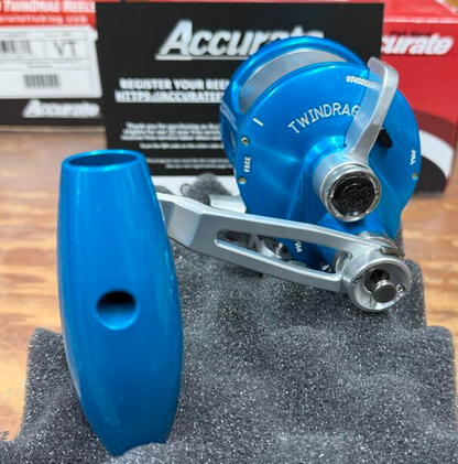 Accurate VT2-600N-JIG-IBS Valiant Twindrag 600 Narrow 2-Speed V2 Jigging Reel Ice Blue/Silver