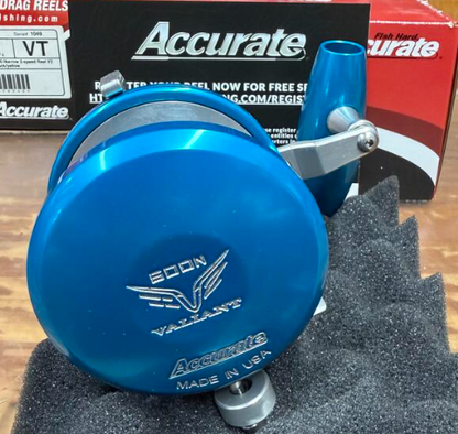Accurate VT2-600N-JIG-IBS Valiant Twindrag 600 Narrow 2-Speed V2 Jigging Reel Ice Blue/Silver